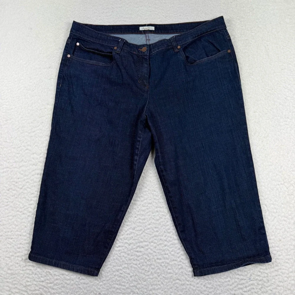 Eileen Fisher Jeans XL Blue Organic Cotton Stretch Capri Denim Dark Wash